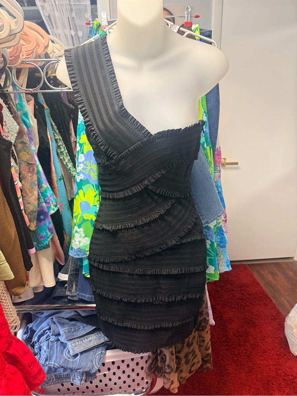Wow Couture Black One-Shoulder Ruffled Bodycon Dress